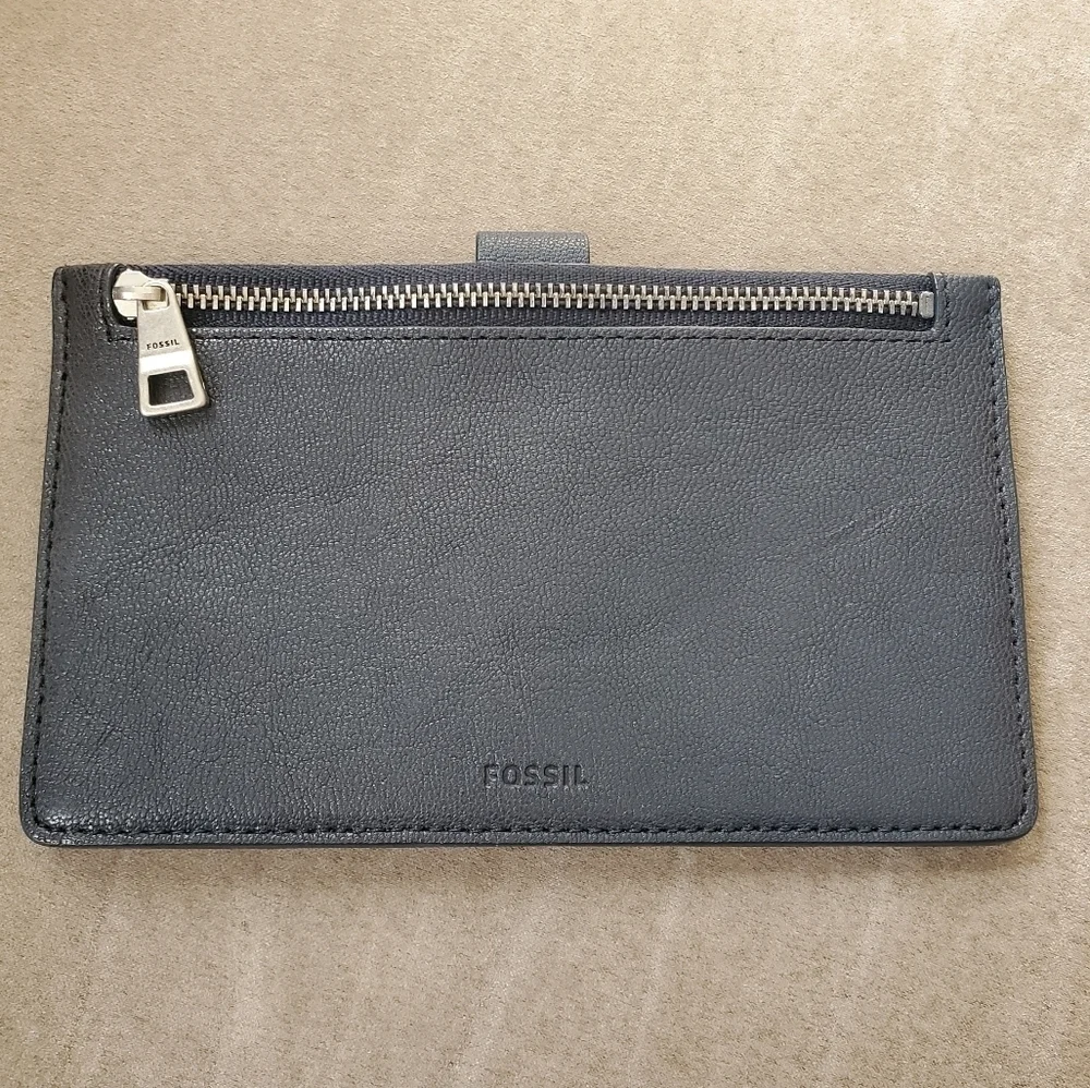 Fossil Vale Medium Leather Tab Wallet Midnight Navy